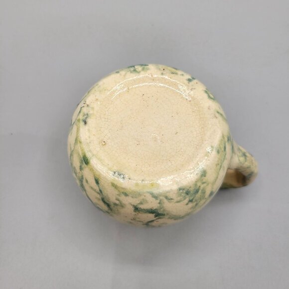 Antique Yellow Ware Spongeware Creamer Green Blue Primitive Kitchenware - Picture 7 of 7